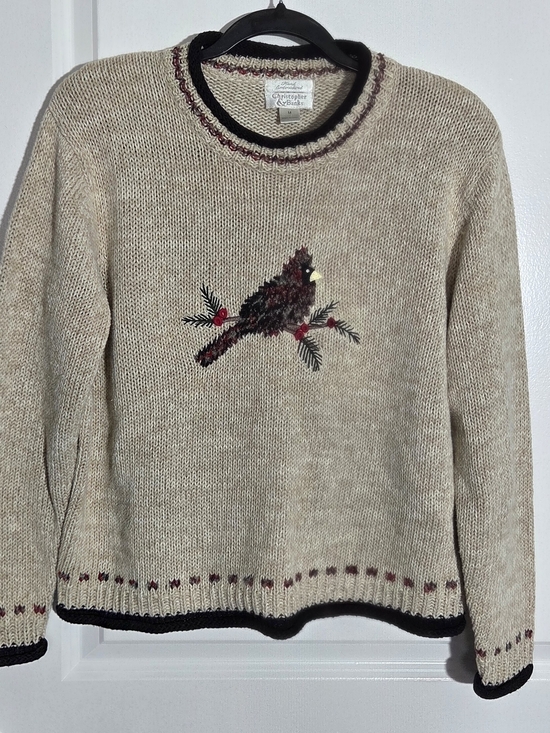 Christopher & Banks Sweaters - VINTAGE Christopher Banks Sweater Womens Medium Chunky-Knit Cardinal Bird Beige